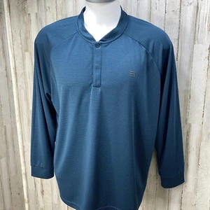 Three Sixty Six Men's Size 2XL Long Sleeve Polo Shirt 1/4 Button Blue Green R2 - Picture 1 of 8