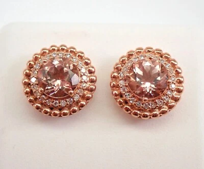 3.00Ct Round Cut Lab-Created Morganite Halo Stud Earrings 14K Rose Gold Plated - Image 1 of 4