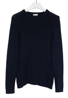 Reiss Pilot Jersey Hombre Pequeño Azul Panal Punto Cuello Redondo Jersey - Imagen 1 de 4