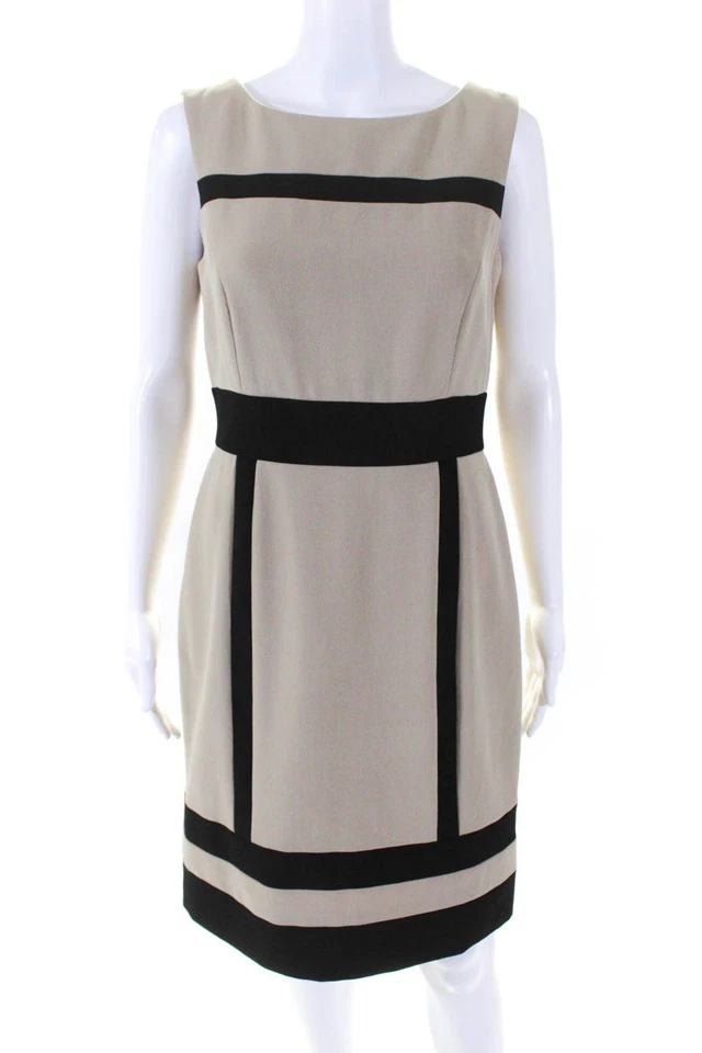 Vestido Tahari Feminino Marrom/Preto Estampado Gola Redonda Sem Mangas Tamanho 6 - Imagem 1 de 4