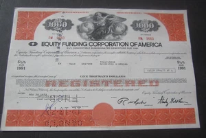 1972 - EQUITY FUNDING CORPORATION of AMERICA - Stock Certificate / Debenture - Picture 1 of 1