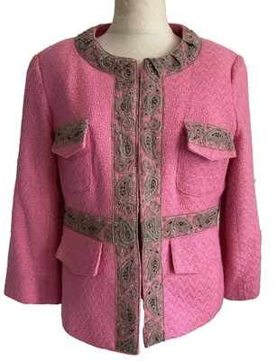 Chaqueta de mujer Walter vintage años 60 tweed rosa lentejuelas ribete de encaje talla 4 o 6 Foto 1 de 4