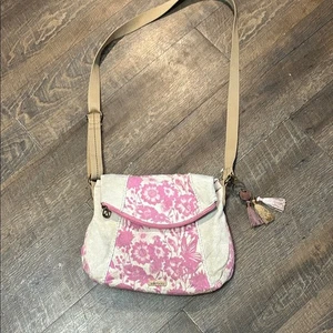 Bandolera plegable Sakroots Artist Circle de lino sin recubrimiento de lona, rosa en flor - Imagen 1 de 10