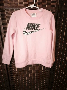 Girls Pink Nike Leopard Print Swoosh Sweatshirt 5 To 6 Years Old Size Medium - Picture 1 of 7