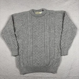 Aran Sweater Market Wool Jumper – Light Grey, Size XL - Made In Ireland - Picture 1 of 6