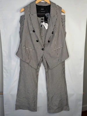 Studio Torrid Mujer Negro Blanco Botón A Medida 2 Piezas Chaleco Traje Conjunto Talla 18R Foto 1 de 4