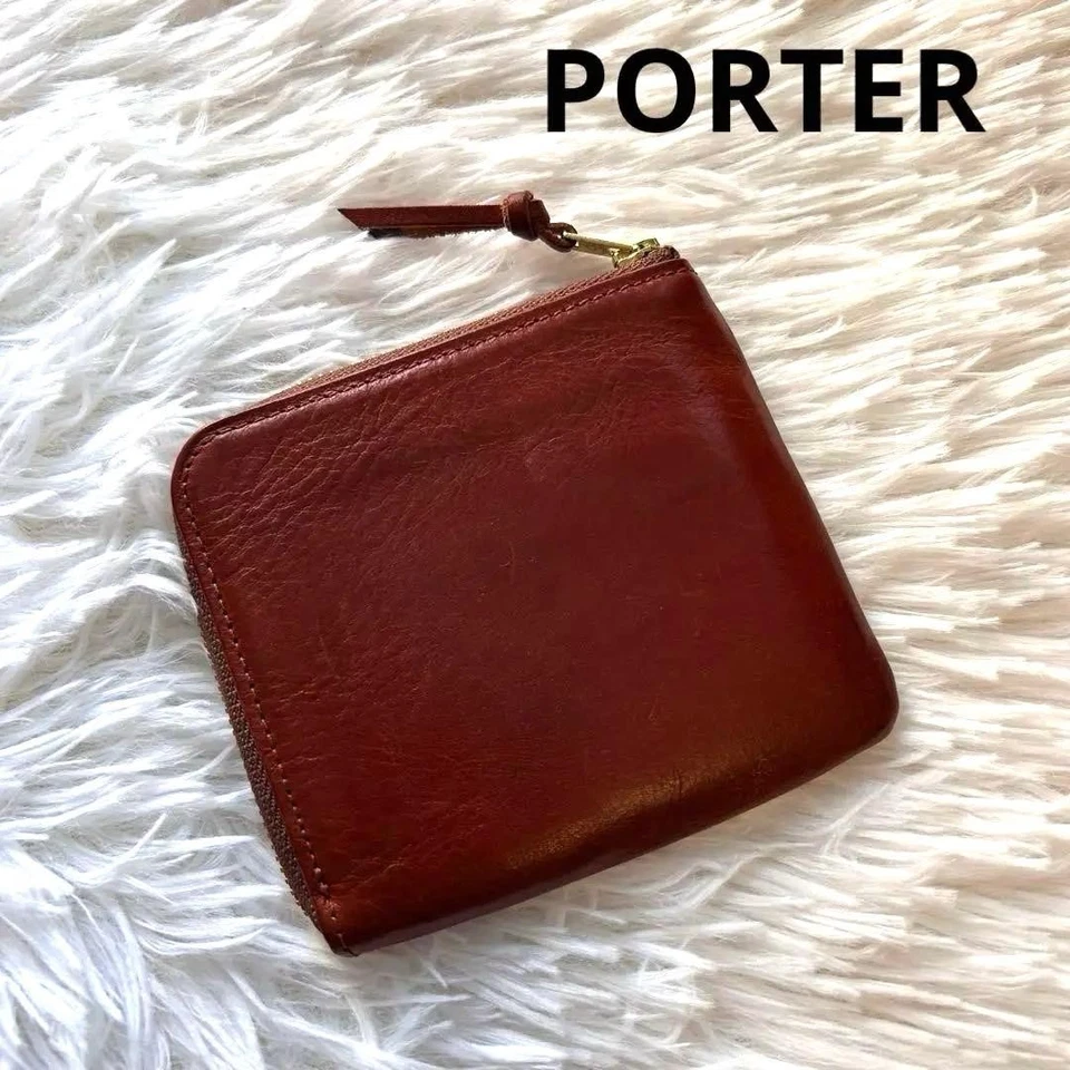 Cartera de cuero marrón con cremallera en forma de L fragmento Porter Foto 1 de 4