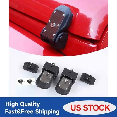 For Jeep Wrangler JK 07-18 Engine Hood Locking Latch Catch Kit Black Accessories Foto 1 de 4