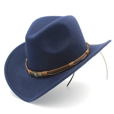 Western Cowboy Cowgirl Hat – Skull Ace Band, Felt Wide Brim, Men Women Rodeo - Image 1 of 2