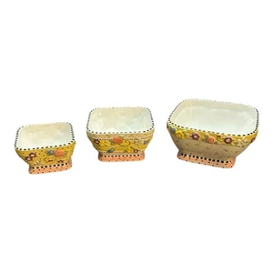 Mary Engelbreit ME Ink 2001 Set Of 3 Square Meadow Floral Bowls Michel Snacks - Picture 1 of 16