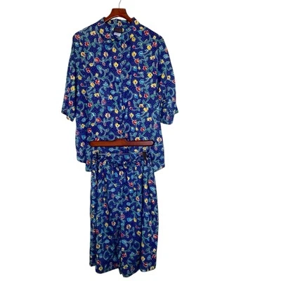 Conjunto Camisa Pantalones Cortos Vintage Años 80 90 Extravagante Floral Maximalista Plus Talla 22 Hecho en EE. UU. Foto 1 de 4