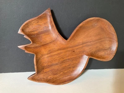 Hand Carved Acacia Wood Squirrel Serving Display Platter Tray 12" Entertaining - Image 1 of 4
