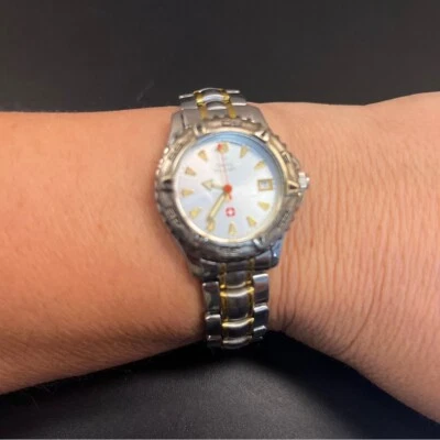 Relógio militar suíço aço inoxidável resistente à água prata e ouro - Imagem 1 de 4