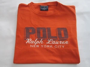 VTG 90s Polo Sport Ralph Lauren Logo NYC Spellout Graphic T-Shirt (Orange | S) - Picture 1 of 15