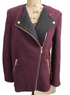 Chaqueta de moto Forever 21 para mujer con cremallera dorada mezcla de lana, púrpura, talla M Foto 1 de 4