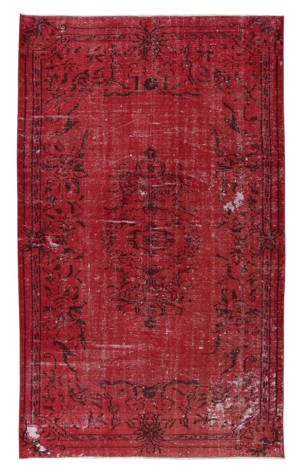 Alfombra contemporánea de lana de 5x8 pies en rojo borgoña, anudada a mano en Turquía Foto 1 de 4