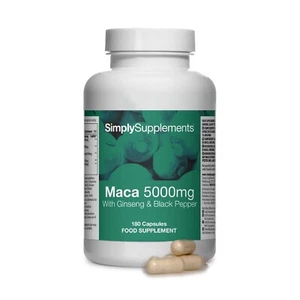 Maca 5000mg con Ginseng e Pepe nero - 180 Capsule- SimplySupplements - Zdjęcie 1 z 3