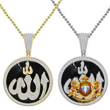 Authentic Sterling Silver Black Enamel Allah Muslim God Charm Pendant Chain Set