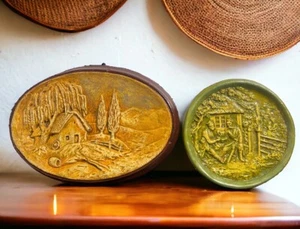 Vintage Clay Ceramic Lot Wall Art Signed By Vischnevky 1959 OOAK Ukrainian Folk - Picture 1 of 13