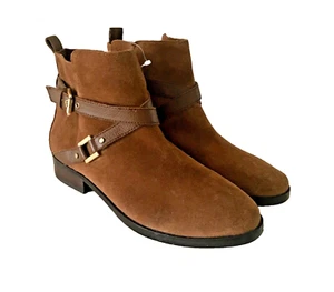 C Wonder Ankle Boots TOBACCO Brown Leather Cross Straps Buckles Women's 7.5 Shoe - Picture 1 of 12