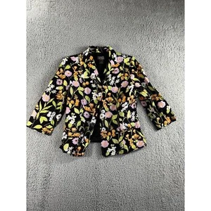 Sigrid Olsen Blazer Women 4 Floral Linen 3/4 Sleeve Jacket Boho Business Casual - Picture 1 of 13