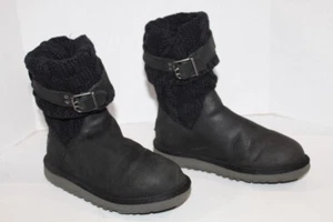 UGG Australia Cambridge 1008174K schwarz Leder & Strick Slouch Mädchen Stiefel Größe 4 - Bild 1 von 7