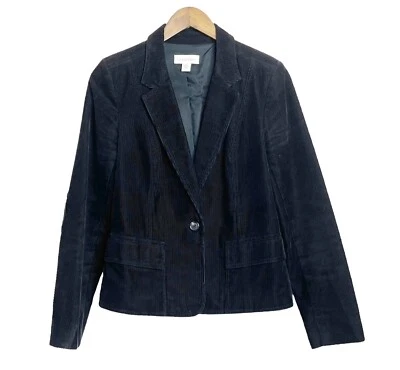 Chaqueta Blazer Forrada Calvin Klein Negra Pana Botón Dos Bolsillos Frontales Talla 8 Foto 1 de 4