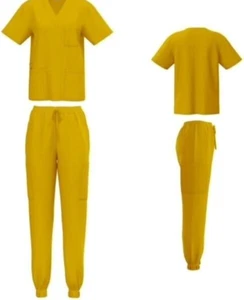 Conjunto de Top y Pantalones Exfoliantes Elásticos Unisex Scrub House - Amarillo (XS - Imagen 1 de 3
