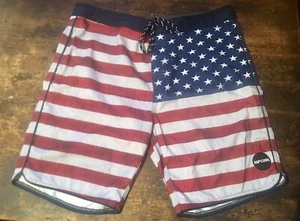 Rip Curl Patriotic Red White Blue Stars Stripes USA Flag Board Shorts Mens 36 - Picture 1 of 6