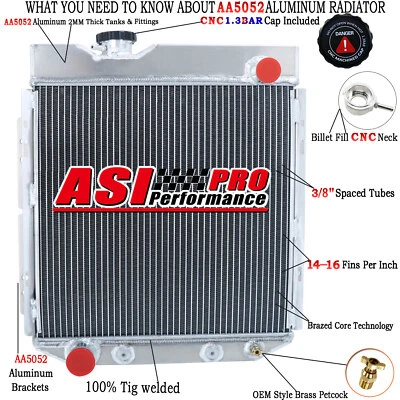 ASI 3 Rows Aluminum Radiator Fit 63 Ford Falcon/Ranchero/Econoline L6 1960-1965 Foto 1 de 4