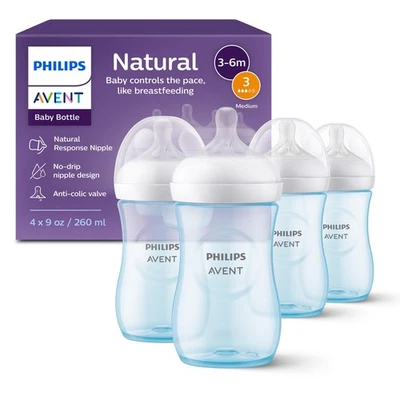 Philips Avent Natural Baby Bottles Medium Flow 9oz 4-Pack Blue - Image 1 of 4