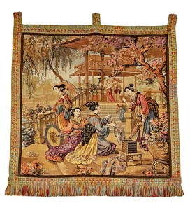Japanische antike Marktszene flämischer Stil Petit Pt Wandteppich Wandbehang 22x24 - Bild 1 von 18