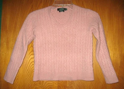 Ralph Lauren Kids Girls Pink 100% Cashmere V-Neck Sweater - Medium 10-12 - Image 1 of 4