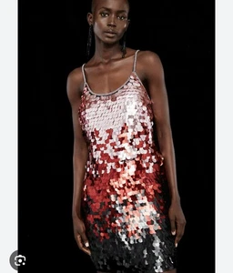 Coast Dress Size 16 Disc Sequin Ombré Pink Red Black Stunning Lined Quality - Picture 1 of 9