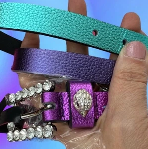 Kurt Geiger belt metallic magenta purple teal silver rhinestone buckle eagle $88 - Picture 1 of 5