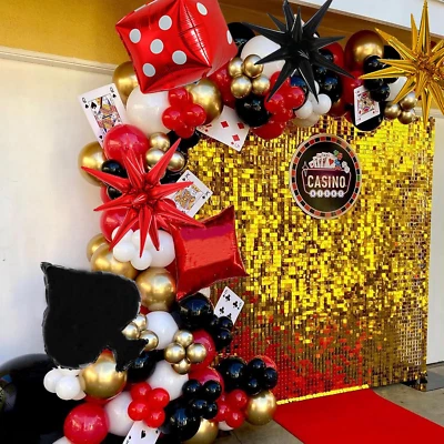 Kit Arco Guirnalda Globo Casino, 128 Piezas Rojo Negro Blanco Oro Globo con Estrella D Foto 1 de 4