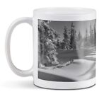 White Ceramic Mug - BW - Winter Snowy Trees Ski Piste #35098