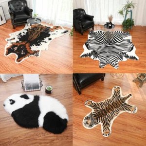 Animal Skin Area Rug Faux Fur Cowhide Carpet Floor Mat Bedroom Living Room Decor - Picture 1 of 91