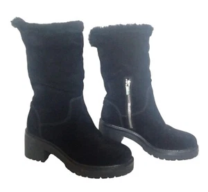 Michael Kors Black Shearling Sheep Fur Winter Boots Size 5M Leather Upper PW15F  - Picture 1 of 8