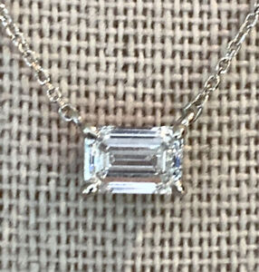 $2100 14K Gold GSI Certified 3/4ct Emerald Lab Created Diamond VS2/F 18"Necklace