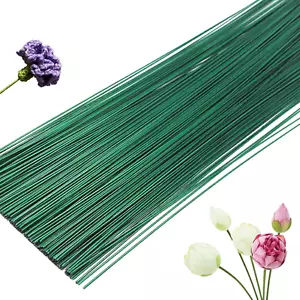 200 Pcs Floral Flower Stem Wire,16 Inch 22 Gauge Flower Paper Wrapped Wire,Green - Picture 1 of 7