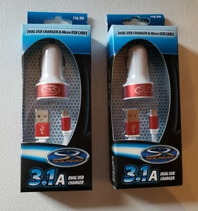 BRAND NEW 2 Boxes of SOLARAY 3.1 A Dual USB Charger & Micro USB Cable Wh & Pink - Picture 1 of 2