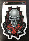 Skeleton Skull Head Flames 3 Roses Decal Sticker 4.5" x 6.25"