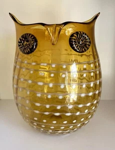 VTG 10” Hand Blown Art Glass Owl Vase Bowl Pitcher Farmhouse Country Fall Decor - Picture 1 of 17