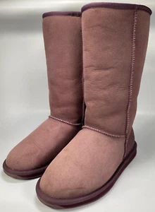 RRP: £170 Emu Stinger Hi Australian Sheepskin Leather Burgundy Boots UK 8 VGC - Picture 1 of 15
