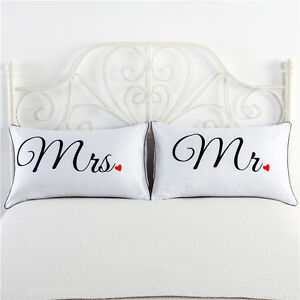 2PCS White Cotton Home Hotel Decor Standard Pillow Case Couple Bed Cushion Cover