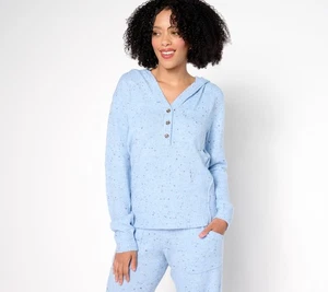 Anybody Flecked Henley Pullover mit Kapuze Sweatshirt Chambray Blau S Neu - Bild 1 von 1