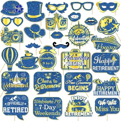 Retirement Photo Booth Props - 30 PCS Gold and Blue Retire Decorations Happy ... - Image 1 of 4