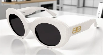 Gafas de sol para mujer BALENCIAGA BB0235S 004 redondas ovaladas acetato blanco gris 52 mm Foto 1 de 4