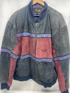 Vintage Scully Aztec Western Lederjacke Schwarz/Rot/Blau Gr. Xl - Bild 1 von 10